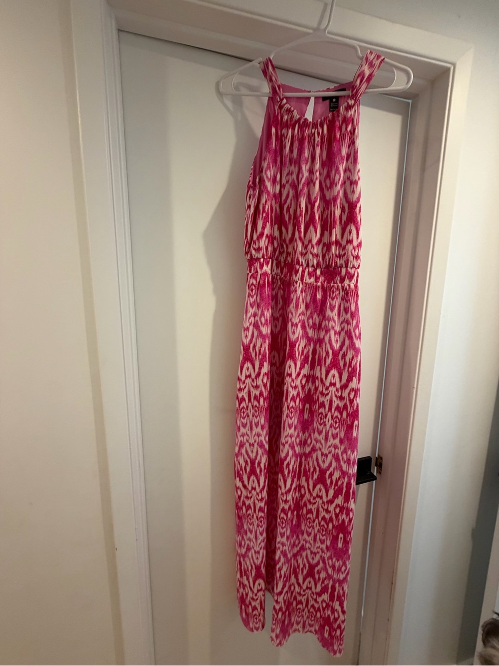 Aqua Pink Printed Maxi Jumpsuit with Smocked Waist